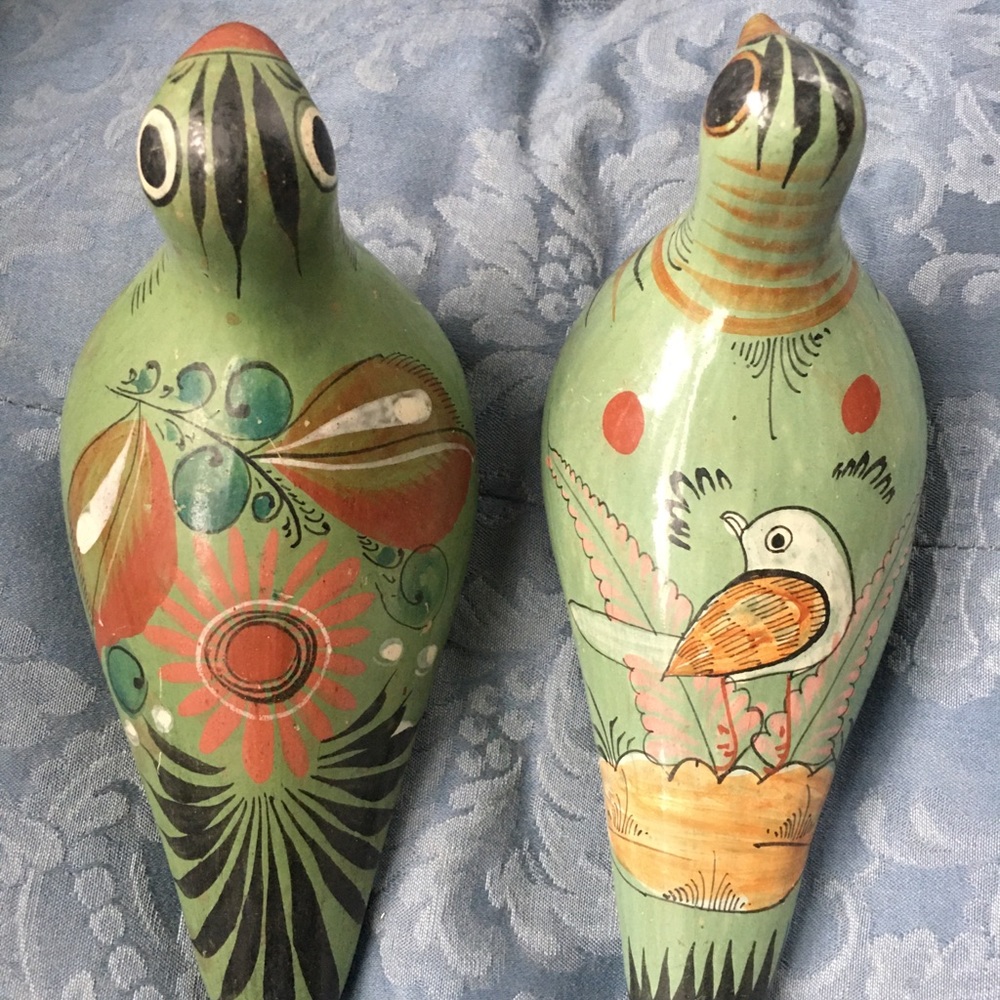 Mexican folk art pottery birds tonala